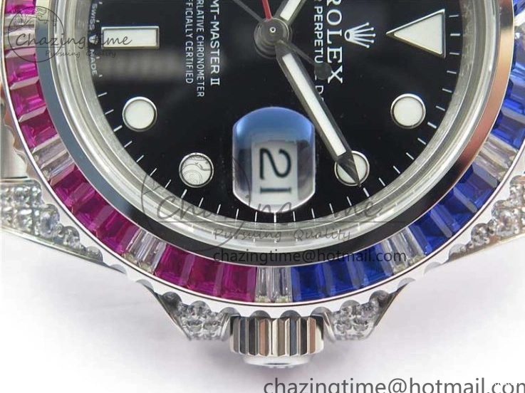 Jubilee Bezel Best II Blue Diamonds GMF Red SA3285 CHS Steel 904L Black On Dial V3 GMT-Master Bracelet Edition 0401